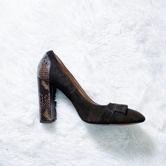 Massimo Dutti Brown Block Heel Shoes Snakeskin Accent SZ40 US9.5 - Picture 6 of 10